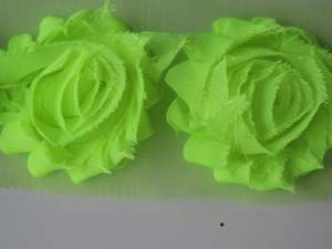 Needles Thread And Other Sewing Items: 5 Neon green Shabby Chic Chiffon flowers- approx 50mm diameter per flower