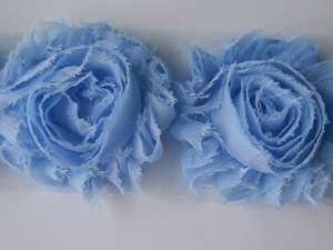 Needles Thread And Other Sewing Items: 3 Pale blue Shabby Chic Chiffon flowers  50mm diameter per flower