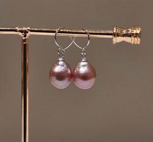 Products: Sterling Silver Violet Baroque Freshwater Pearl Hook Earrings New Zealand Pearl