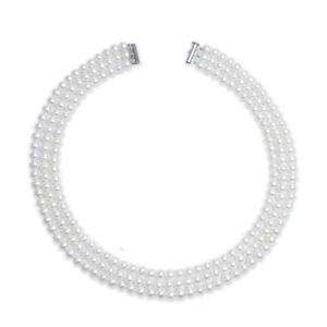 Products: 6mm-7mm Triple Strand White Freshwater Pearl Necklace New Zealand Pearl