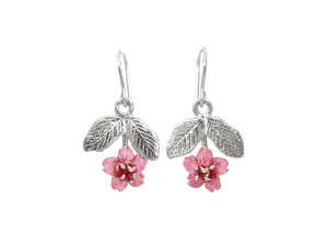 Sakura Blossom Earrings With Leaves
