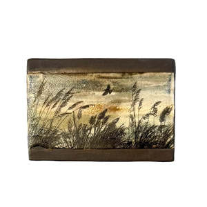 Frankie Harker: Black Clay Wall Tile | Tui Above Toetoe | Small