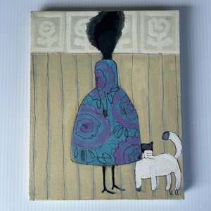 Paintings: Ma Petite | Blue & Pink with Cat