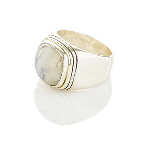 DJ Ring Rainbow Moonstone Silver