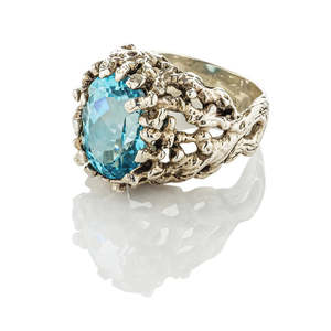 Rings: Coral Gemstone Ring Blue Topaz