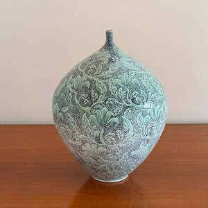 Ceramic Sculptures: Intaglio Green Bottle Vase