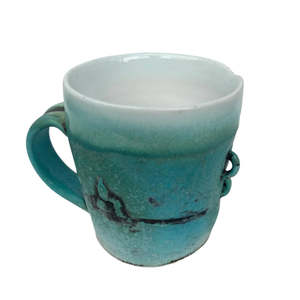 Drinkware: Turquoise and White Cup with 2 Staples
