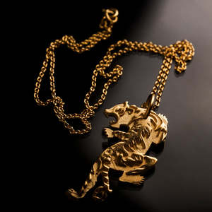 Frances Battersby: Standing Tiger 14ct Gold Plate Necklace