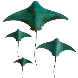 Wall Art: Copper Stingrays | Set Of 4 | Green Patina