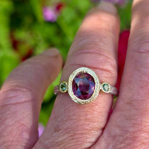 New: Chloris Red Zircon & Green Sapphire Ring | 18ct & 24ct Gold & Silver