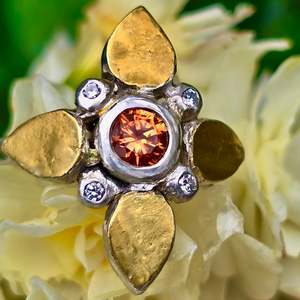 Fleurette Garnet & Diamond Ring | 24ct Gold & Silver