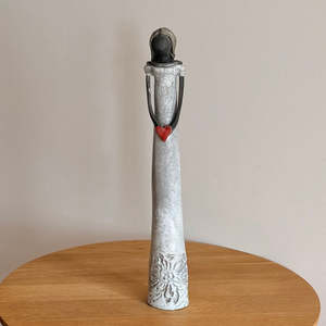 Sculptors: Lady In Black Clay | Flower Embossed Dress | Red Heart