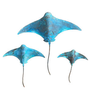 Copper Sculptures: Blue Copper Stingrays | Set Of 3