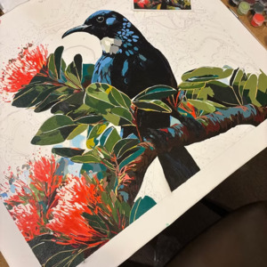 New: Tūī in Pōhutukawa | Paint By Numbers Kit Set | 40x50cm