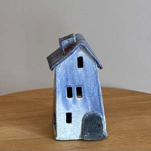 Sculpture: Tall House Tealight Holder | Blue | Small