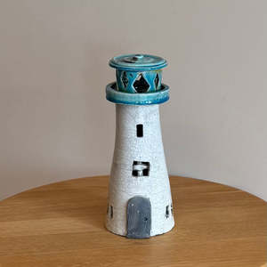 Ceramic Lighthouse | Turquoise Roof With Crossed Window | Large