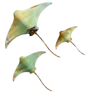 Sculpture: Copper Stingrays | Set Of 3 | Sea Foam