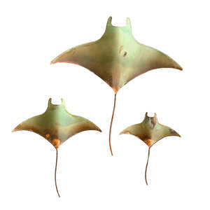 Sculpture: Copper Manta Rays | Set Of 3 | Sea Green