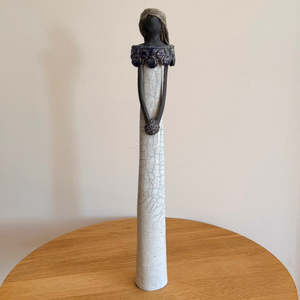 Sculpture: Lady In Black Clay | Wide Blue Collar & Posy