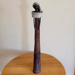 Sculpture: Lady In Black Clay | Blonde Hair | Matt Finish With Wide Collar