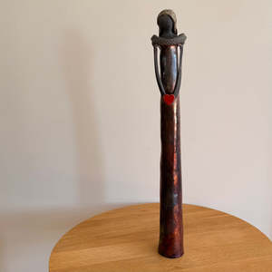 Sculpture: Lady In Black Clay | Blonde Hair | Shiny Copper Glaze With Red Heart