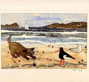 Little Wimsies Textile Art | Dog vs Oystercatcher