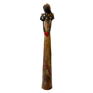 Tall Ceramic Lady | Yellow Glaze | Red Heart