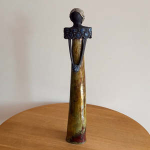 Tall Ceramic Lady | Coppery Dress | Blue Collar & Posy