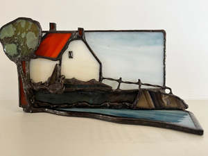 Glass Or Resin Sculptures: Coastal Cottage | Free Standing Glass Sculpture