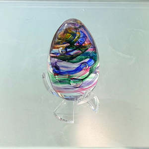 Glass Or Resin Sculptures: Handblown Glass Egg On Stand | Multicoloured