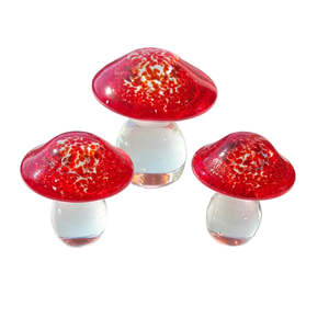 Glass Or Resin Sculptures: Glass Mushroom Trio | Red