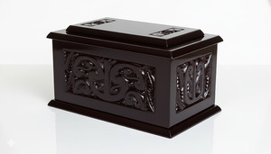 Wood Grained Urns: Carved Raised Lid Urn