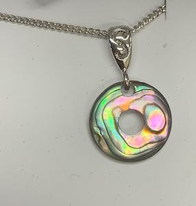 Rhodium Plate Paua Circle - Toi Toi Maori Art & Gift