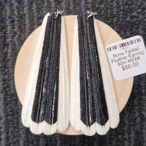 Bone Fantail Feather Earring 80m ME68 - Toi Toi Maori Art & Gift