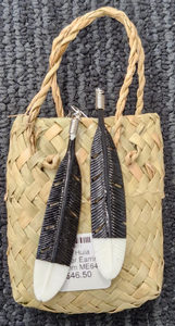 DB Huia Feather Earring 80mm ME64 - Toi Toi Maori Art & Gift