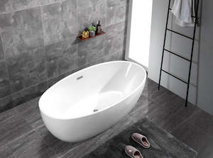 Bath Tub: Bath Tub – **Modern Egg Shell Shape Design 1600mm ** in White Finish