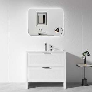 Vanity: 900mm White Plywood Floor Standing Vanity Unit