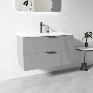 900MM Grey Wall Hung Plywood Vanity with Ceramic Basin