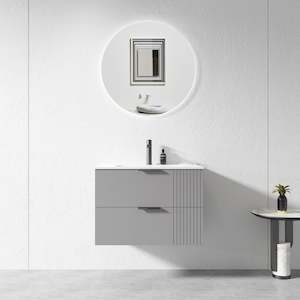 Vanity: 750MM Grey Wall Hung Plywood Vanity with Ceramic Basin