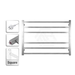 Heated Towel Rails: 6 BAR 850MM WIDE SQUARE HEATED TOWEL RAIL - CHROME 600H*850W*120D