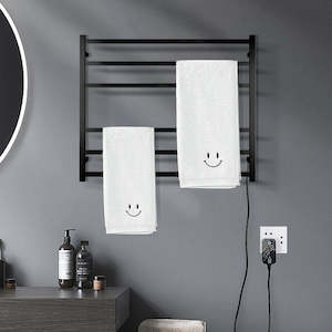 6 BAR 850MM WIDE SQUARE HEATED TOWEL RAIL - MATTE BLACK 600H*850W*120D