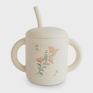 Silicone Training Cup & Straw | Pink Flowers