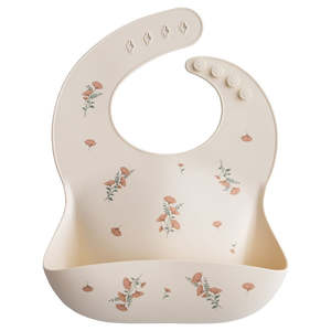 Baby Child: Silicone Baby Bib - Pink Flowers