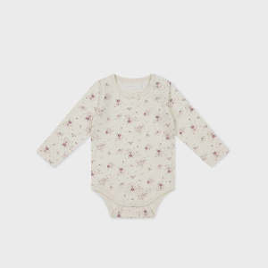Clothing: Organic Cotton Long Sleeve Bodysuit - Sweet William Floral Natural