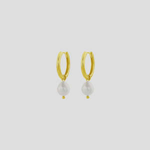 Pearl Hoop Huggies Medium | Gold