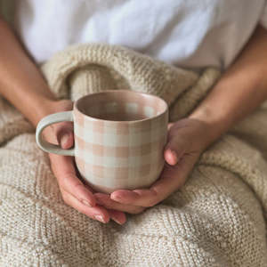 Kitchen Dining: Soft Terracotta Check Mug / Cat's Pyjamas