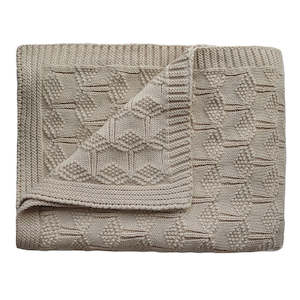 Baby Accessories: Knitted Blanket - Honeycomb Beige