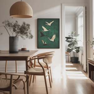 Artwork: Five Crane Emerald Flying | A1 | Black Box Frame