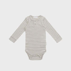 Baby Child: Bodysuit - Narrow Stripe Gazelle/Oat