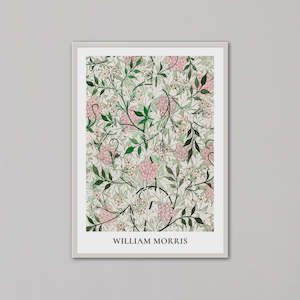 Jasmine Flowers Green & Pink by William Morris | White Box Frame | A1